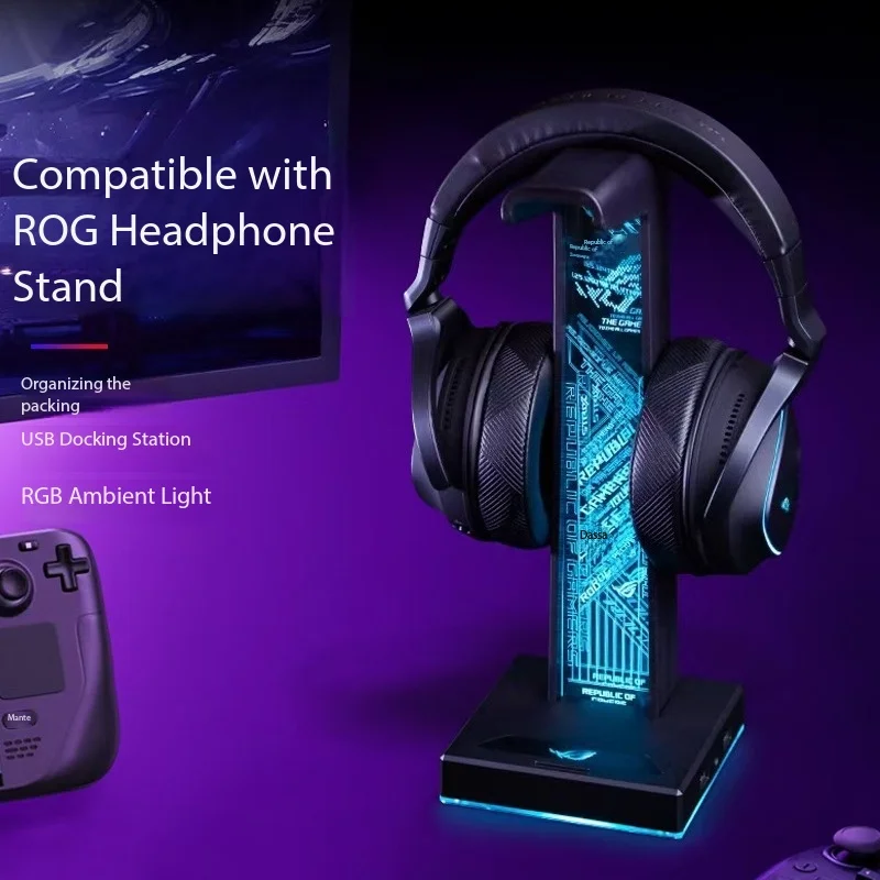 For ROG Headset Stand with RGB Ambient Light Gaming Headphone Stand Desktop Bracket Non-slip Stable Headphones Storage Holder