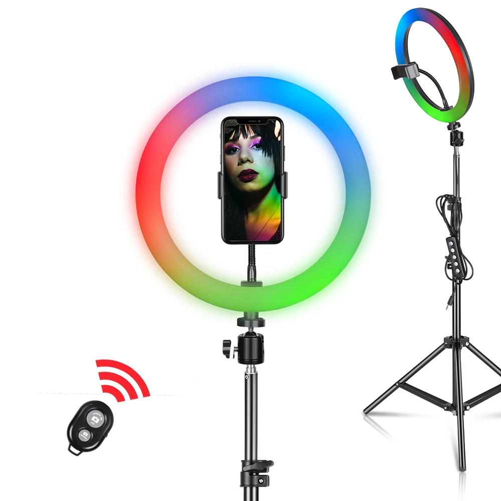 6/8/10/12 Inch Ring Light 15 Colors RGB LED Selfie Ring Light  With Tripod Phone Stand Holder For Youtube Makeup Video