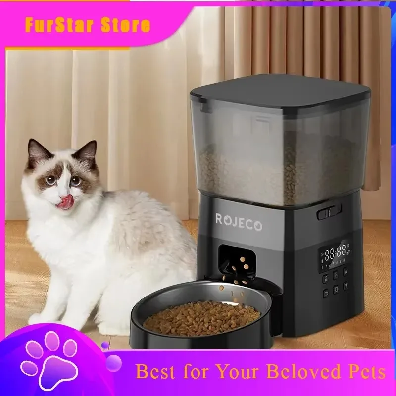FurStarROJECO Automatic Pet Feeder Button Version Auto Cat Food Dispenser Accessories Smart Control Pet Feeder For Cats Dog Dry