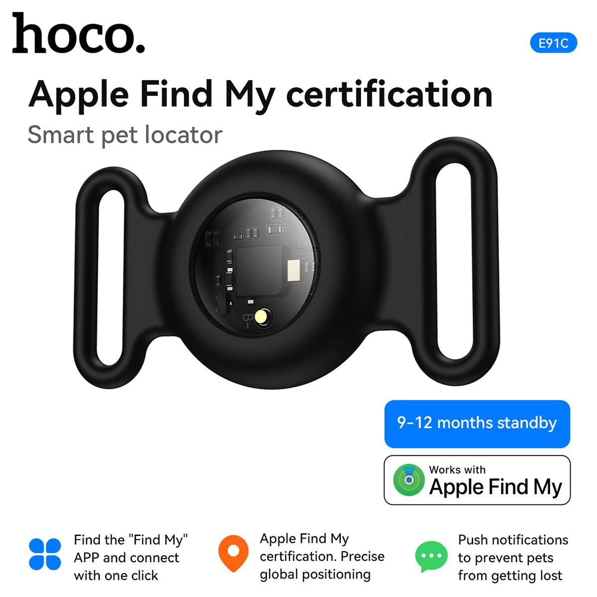 HOCO Smart Tag GPS Tracker For Pets Dog Cat Support Work For Find My App Anti-Lost Finder Device Locator Pet Collar Type Design