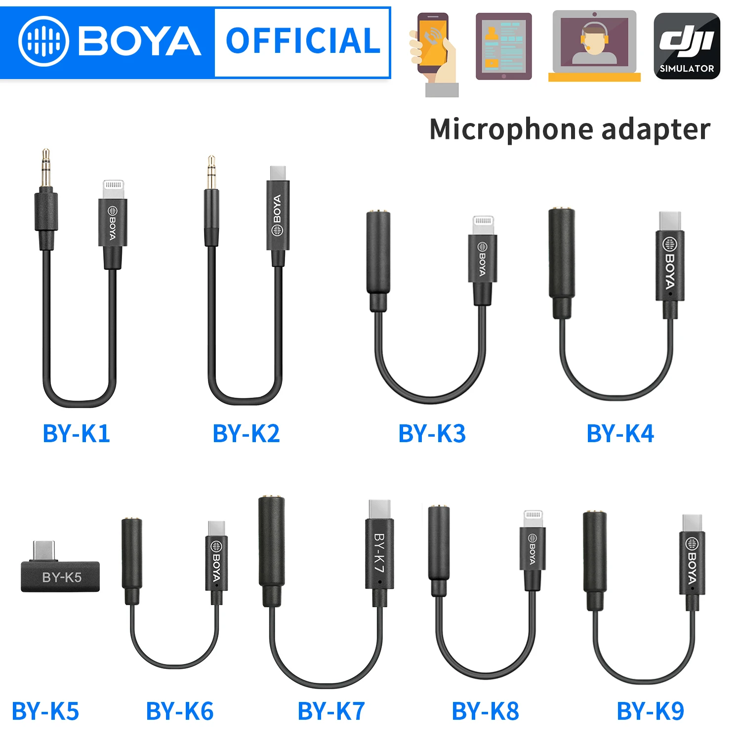 Microphone Adapter BOYA BY-K1-K9 3.5mm TRRS/TRS  Audio Converter Adapter iphone Android Camera for Micr Extension Cable 0.6cm