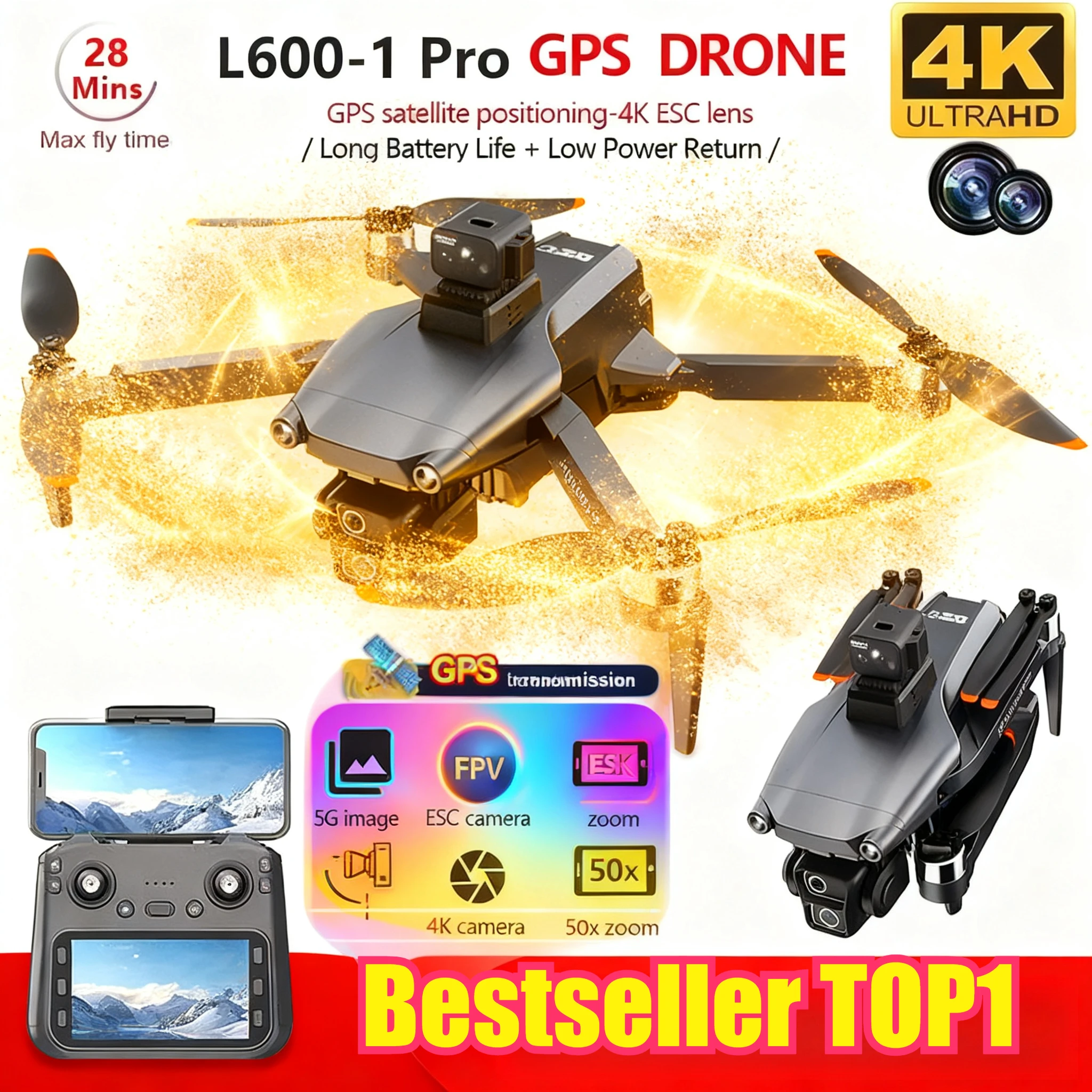 L600-1 Pro MAX GPS Drone 4K Professional HD Dual Camera With Screen 5G WIFI 360°Obstacle Avoidance Brushless Rc Quadcopter Drone