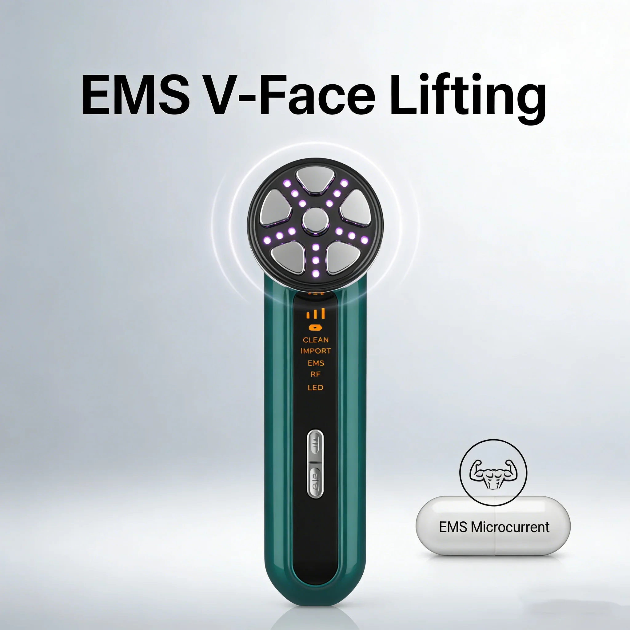 Home Use RF Skin Care Device EMS Lifting Massager 4‑Colors LED Photon Light Deep Cleansing Facial Beauty Tool