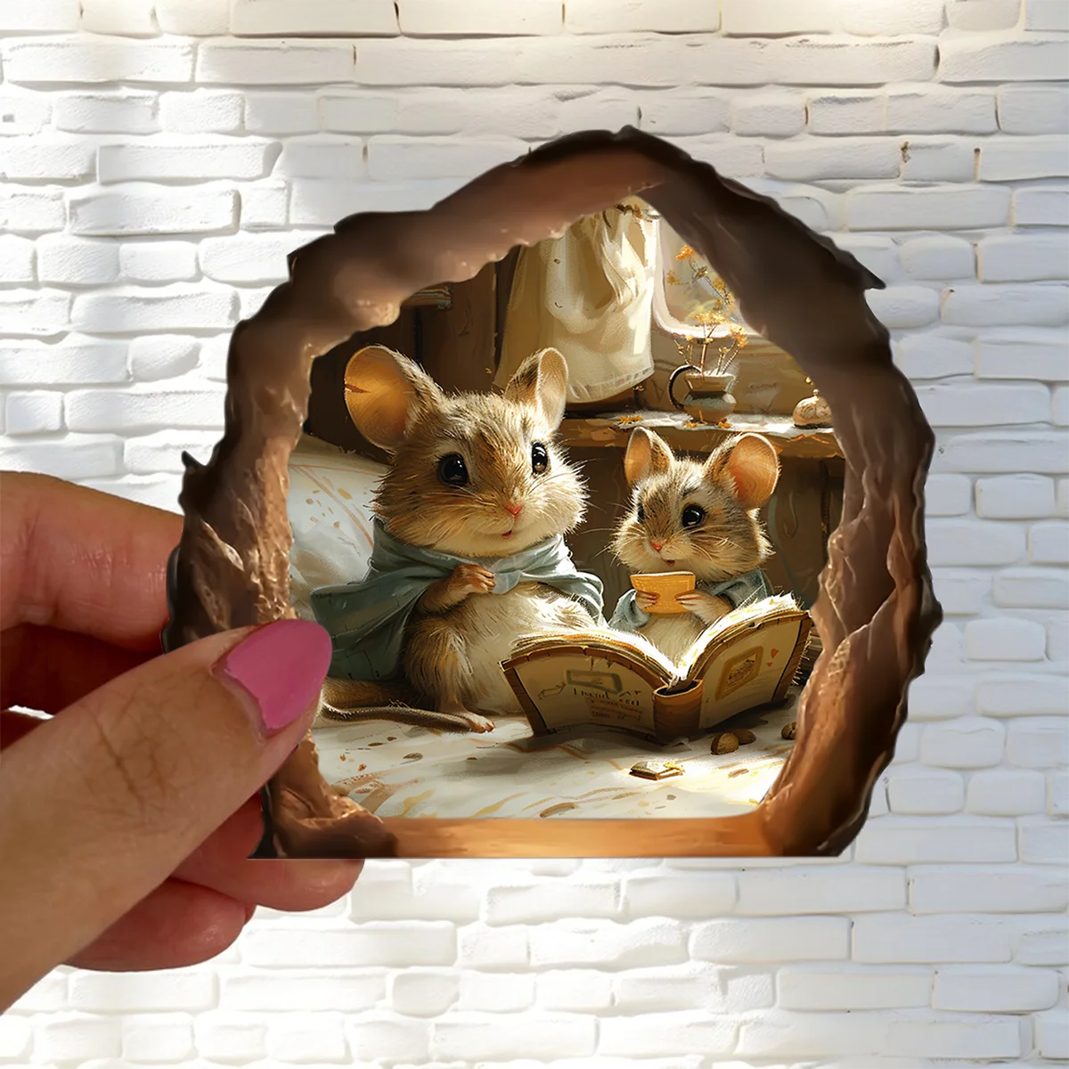 2pcs 9cm Mouse Reading,Rat holes Wall Stickers, Stair Corner Stickers, Suitcases and Decorative Waterproof Stickers J-442