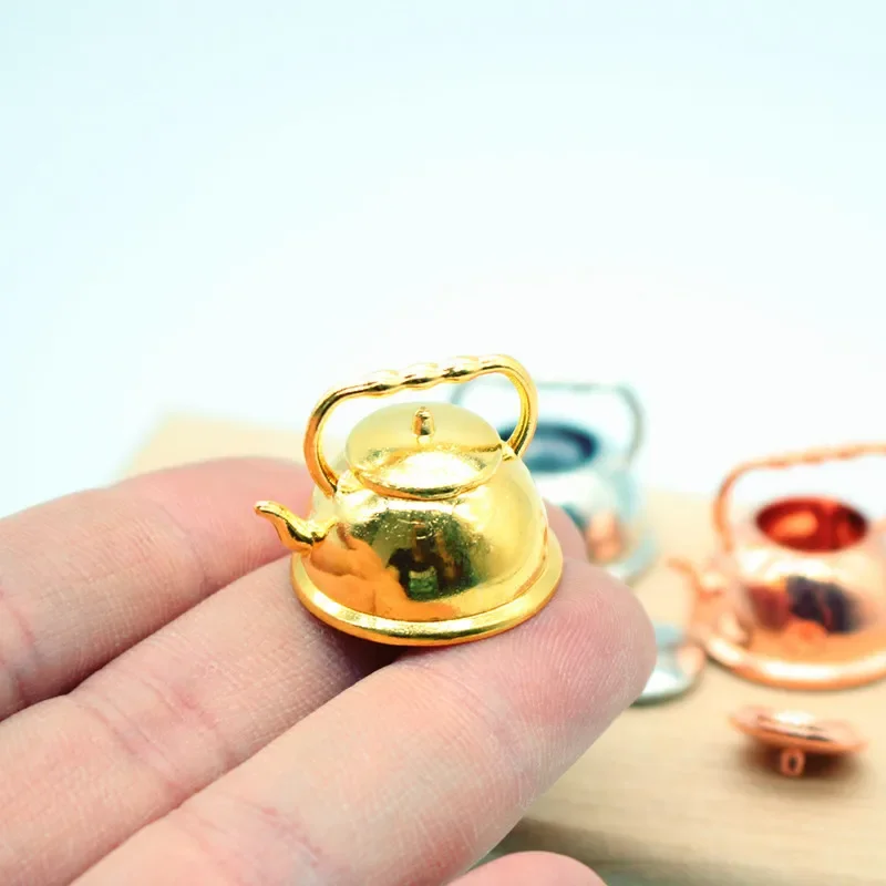 Dollhouse Teapot Mini Hot Water Boiler Kettle Alloy 1:12 Scale Vintage Furniture Kitchen Model Scene Doll Accessories Home Decor