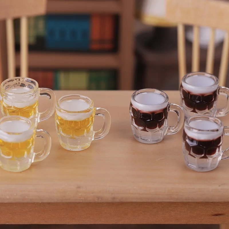5pcs Mini Beer Mug Diamond Lattice Cup Beer Drink Model DIY Miniature Doll Accessories Simulation Dollhouse Kitchen Home Decor