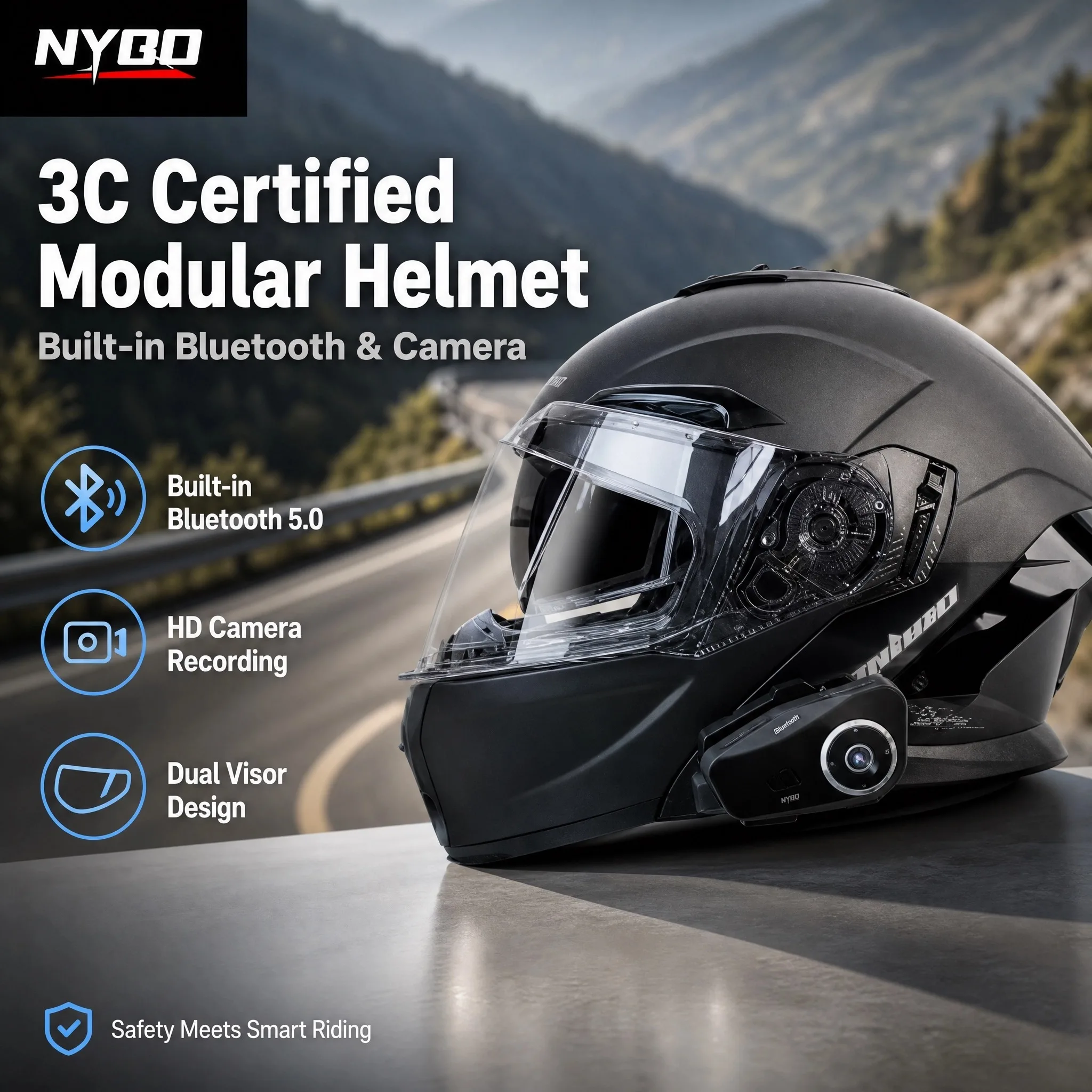 Kuqibao 3C Certified Motorcycle Flip-up Helmet with Bluetooth Camera, Dual Visor, Long Battery Life & HD Video Casco De Moto