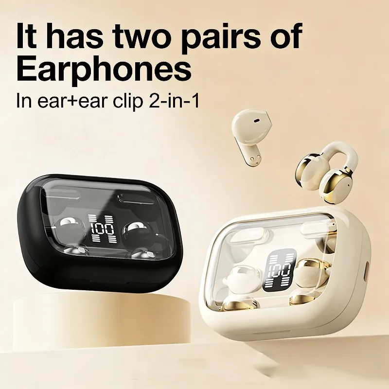 New Hot Two Pairs Wireless Earbuds Ear Clip in-ear Bluetooth Earphone Headphone 5.4 ENC Stereo with Mic for Couple Xiaomi Airpod