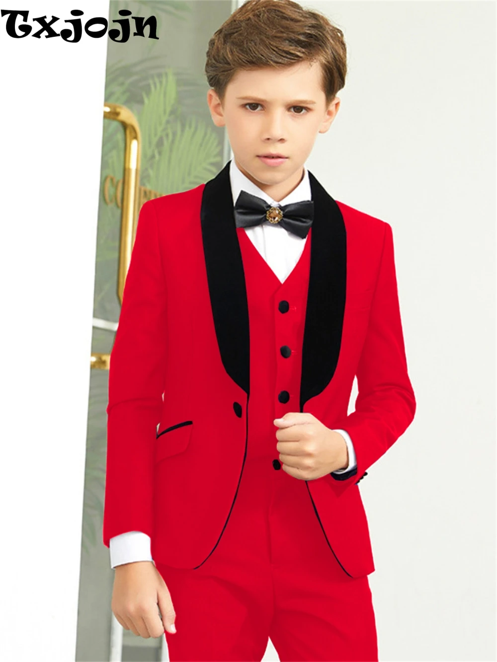 Txjojn Hot Sale Shawl Lapel Kids Suits Jacket Vest Pants 3 Pieces, Fast Delivery Boys Slim Fit Suit Set Formal  Blazer Sets