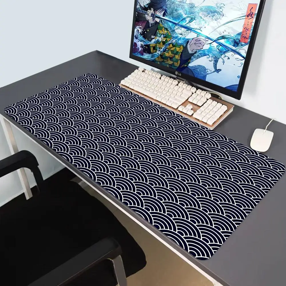 HYBXAXC Japan Style Wave Art Mouse Pad Gaming Desk Mat, Waterproof Keyboard Pad, Premium Computer Table Cushion for Gamers
