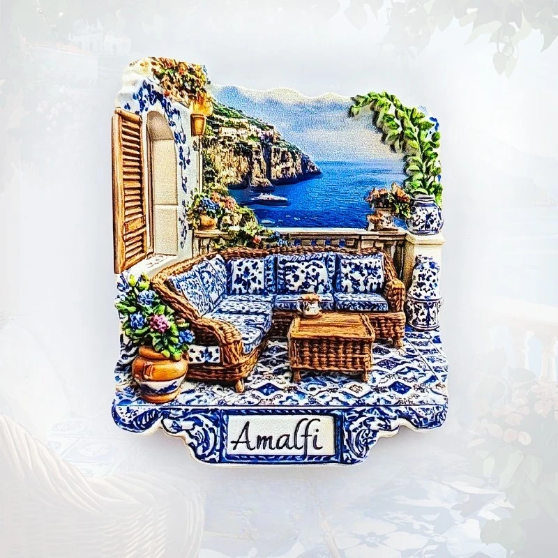 Amalfi Coast Terrace Fridge Magnet - 3D Italian Riviera Souvenir Lemon Grove & Sea View Decor Unique Mediterranean Gift