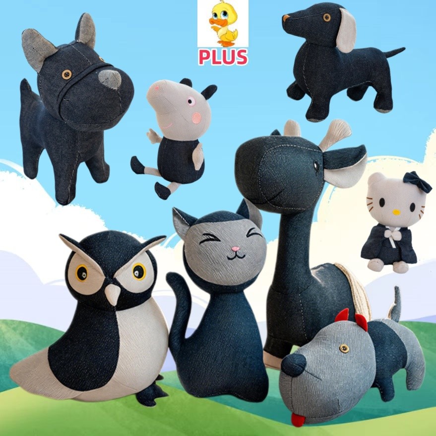PLUS ✨ Em Estoque Moda retro Gato Elefante animal Boneca Bonito Peppa Coruja dachshund De Pelúcia Presente Peculiar Engr