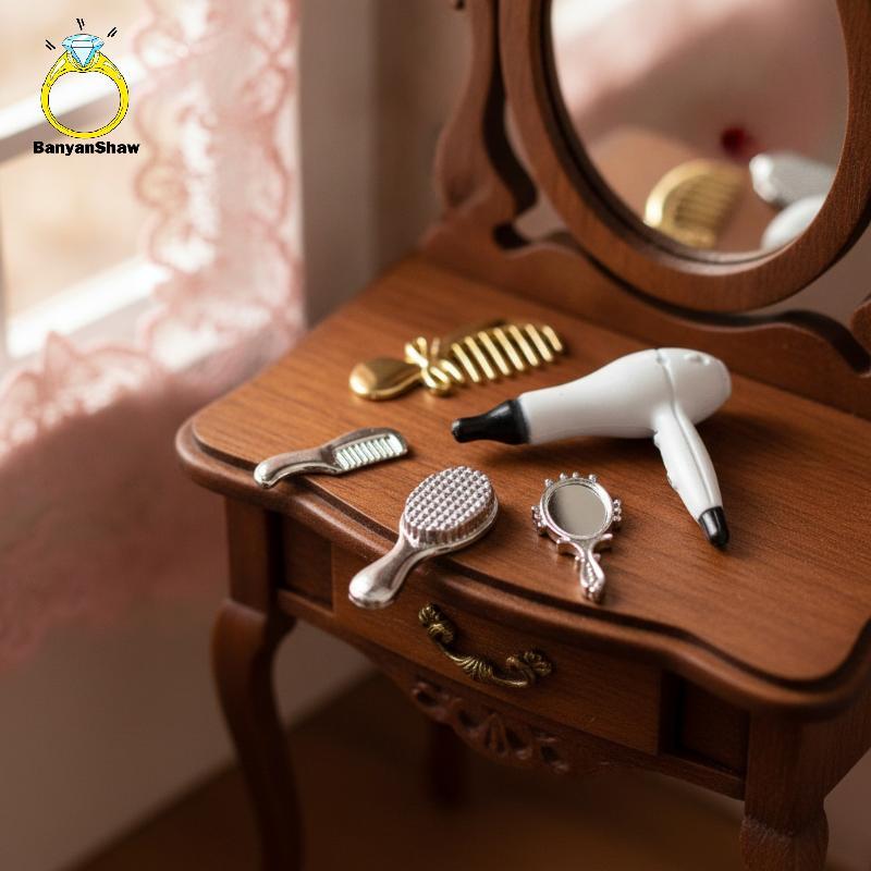 [BANY] 5 Peças 1 : 12 Mini Conjunto De Acessórios De Estilo De Cabelo Simulação Espelho De Secador Para Boneca Fingir Br