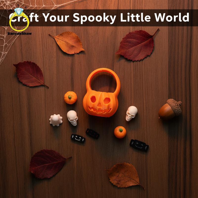 [BANY] Conjunto De Decoração De Mini Casa De Bonecas De Halloween , Caveira Realista , Cesta De Abóbora Fantasma , Estat