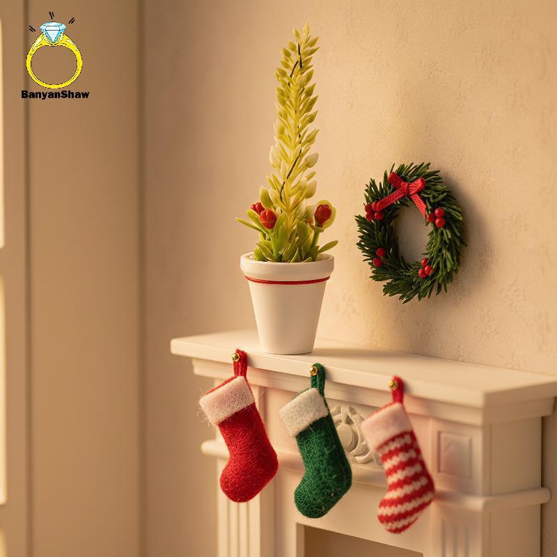 [BANY] Mini Modelo De Árvore Em Vaso De Natal , Escala 1/12 , Ornamento De Planta Artificial Para Casa De Bonecas , Deco