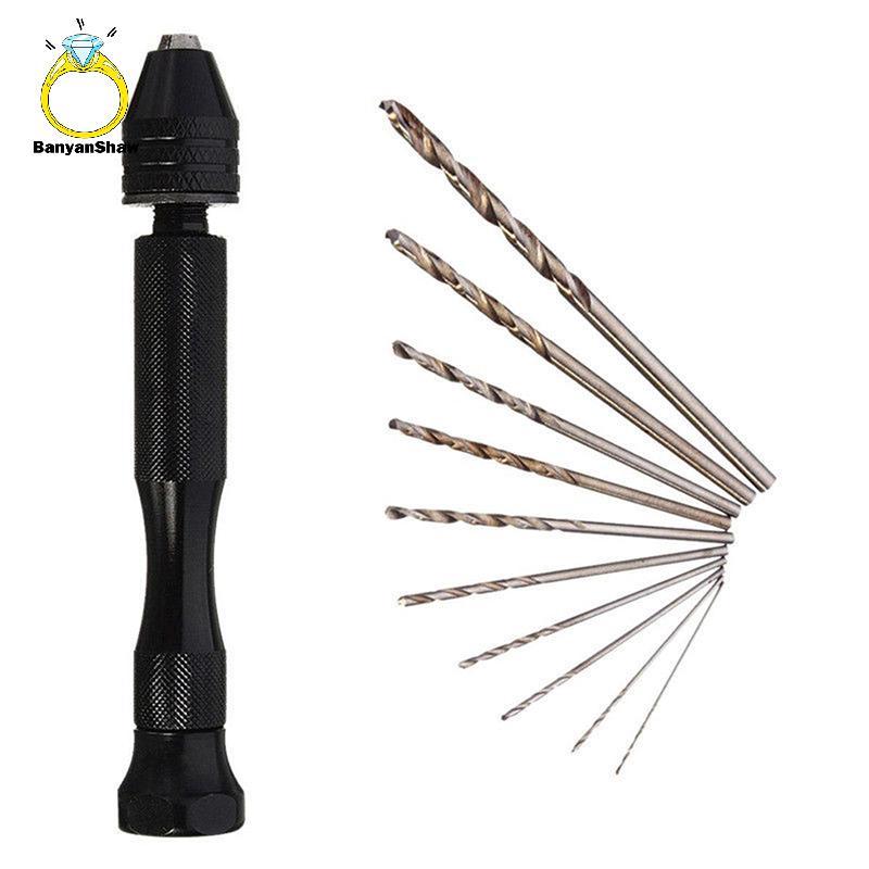 [BANY] Mini Micro Broca Manual De Alumínio Sem Chave Chu + 10 Peças De Brocas Helicoidais Conjunto De Ferramentas Rotati