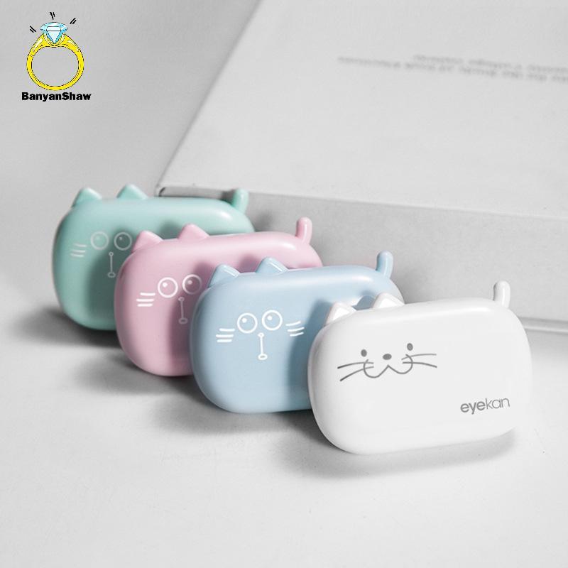 [BANY] Mini Portátil Bonito Gato Caso Feminino Ins Lindas Lentes Recipiente Conjunto De Viagem Presente Para Menina Bom
