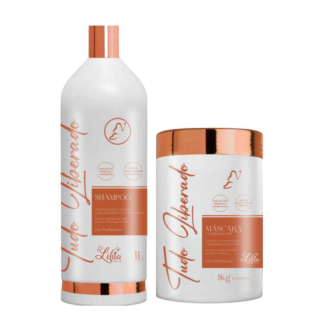 Kit Shampoo Low poo e Mascara Condicionante Tudo Liberado 1 Litro Recupera e Define os Cachos