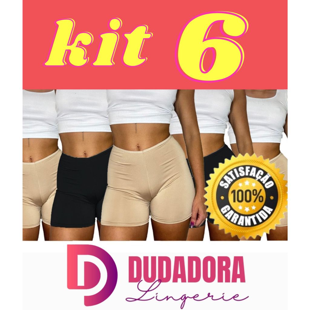 kit 6 Shortinho anágua combinação segunda pele Short para usar por baixo Esconde Tudo Anágua