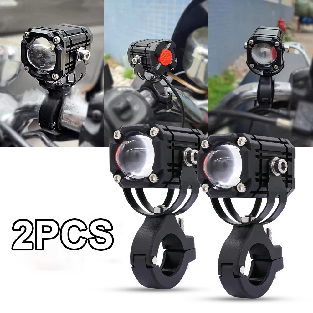 1 par de 2 pacotes Luzes de neblina LED para motocicleta tudo em um, branco/farol alto, amerb/farol baixo, azul gelo/DRL