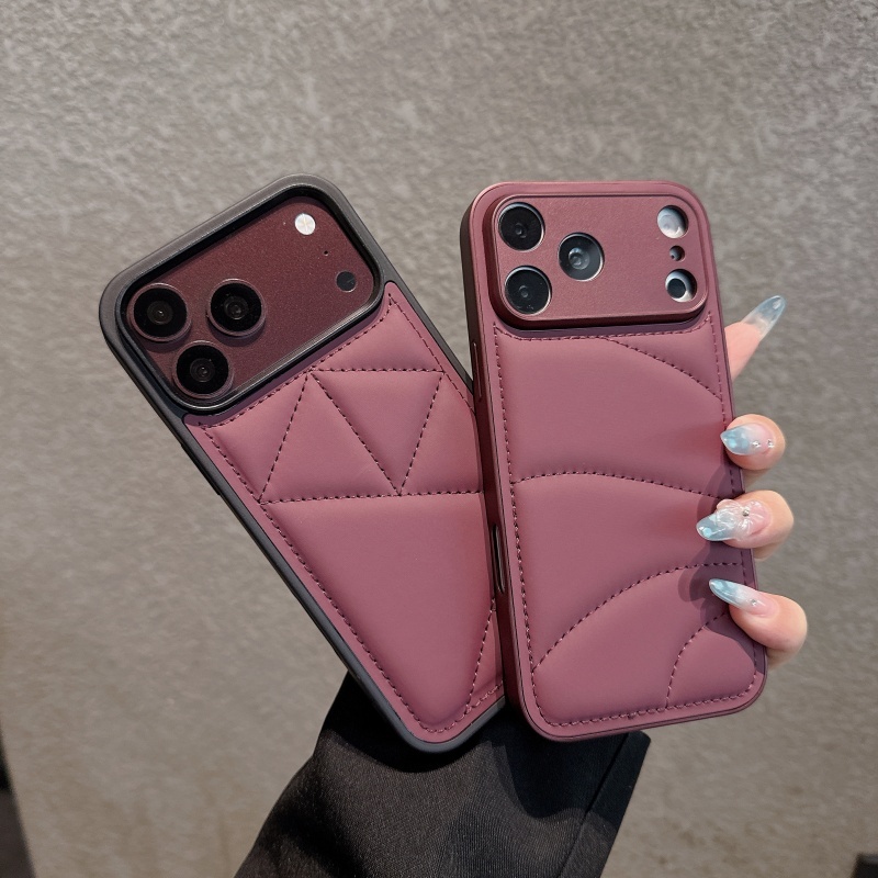 Luxo Cereja Vermelho Para Baixo Jaqueta De Couro Caso Telefone Adequado iPhone 13 14 15 16 17 18 Pro Max Tudo Incluído a