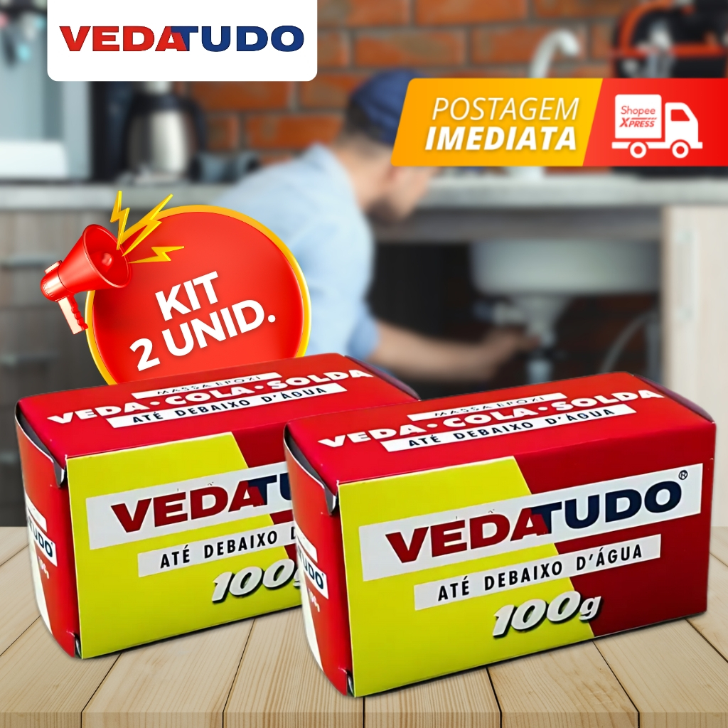 Veda tudo massa epoxi 100g - cola Até De Baixo Dágua C/ 2 Unidades