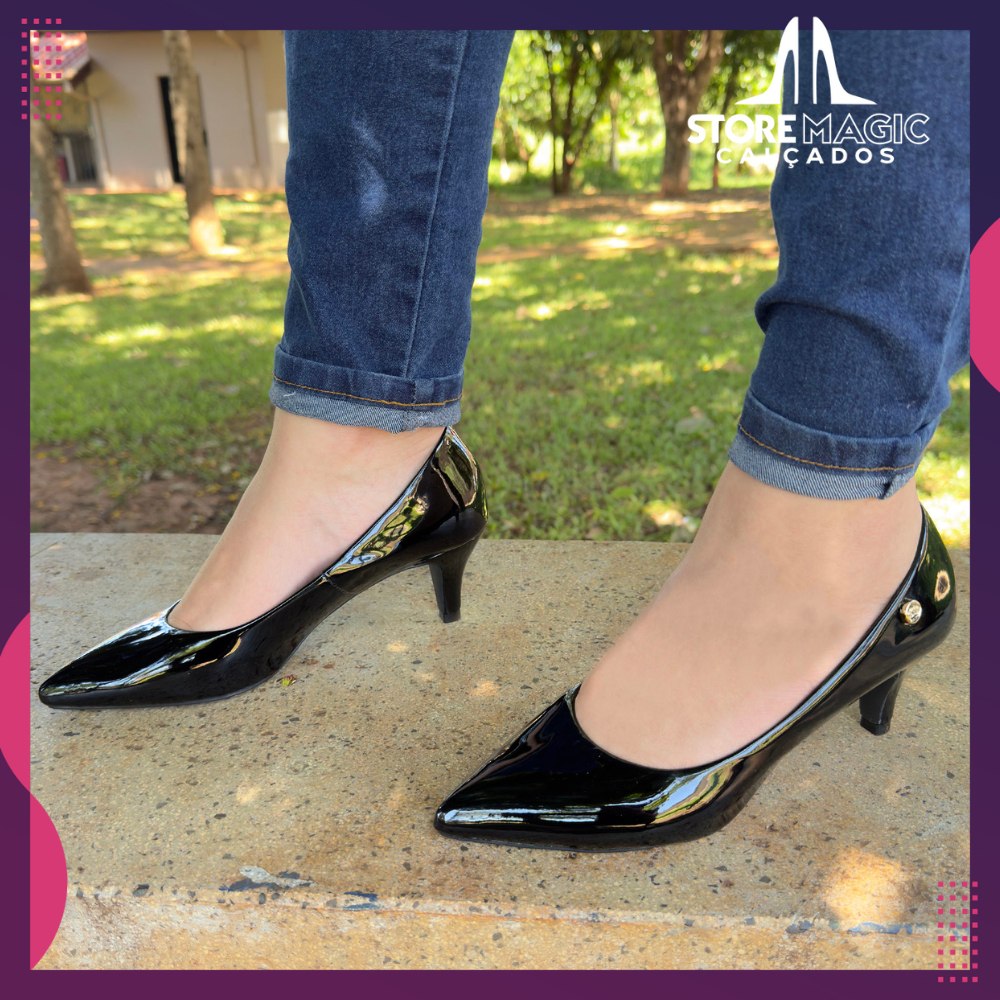 Sapato Social Feminino Scarpin Bico Fino Salto Medio Salto Baixo Varias Cores - Combina com Tudo!