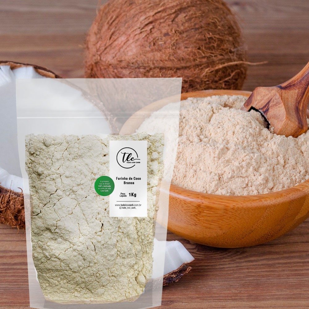 Farinha De Coco Branca Sem Casca 100% Pura Low Carb Sem Glúten Diet