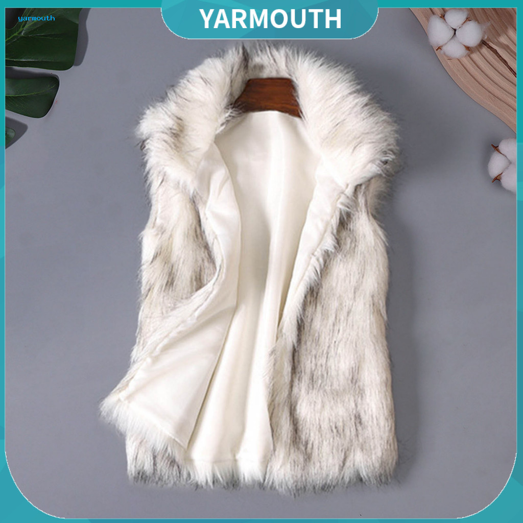 Women Vest Lapel Coat Women’s Winter Faux Fur Waistcoat Short Fuzzy with Turn-down Collar Warm Cardigan for Everyday W