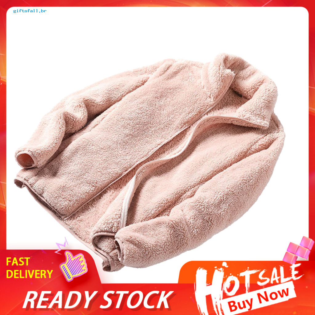 Soft Fleece Coat for Women Polyester Women’s Fuzzy Jacket with Pockets Long Sleeve Zip-up Sherpa Stand Collar Fall Out
