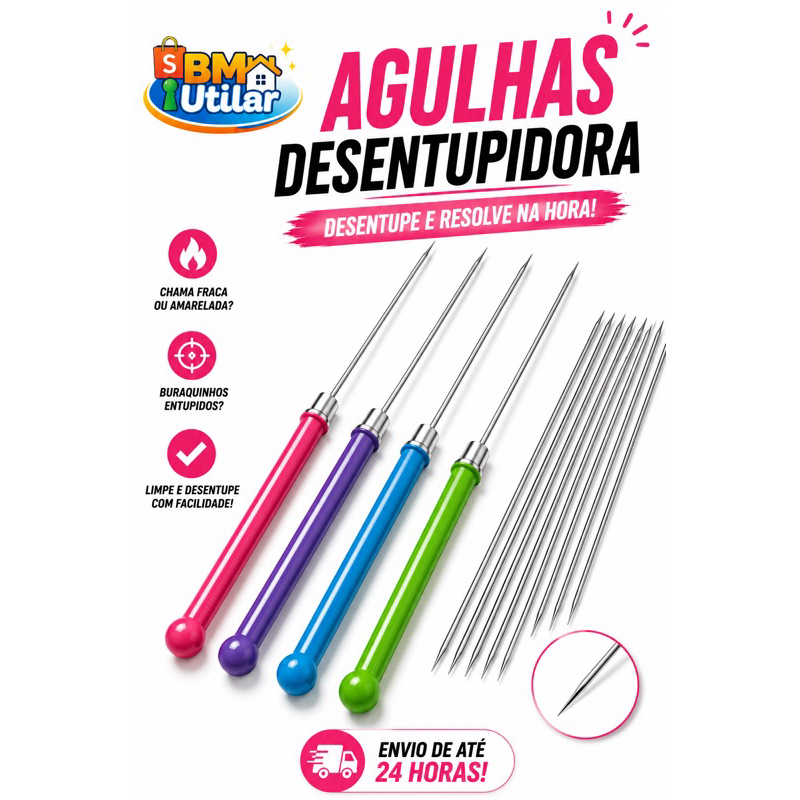 Agulha Desentupidora Fogão e Chuveiro Limpeza Bico Cozinha Manutenção Kit Fino