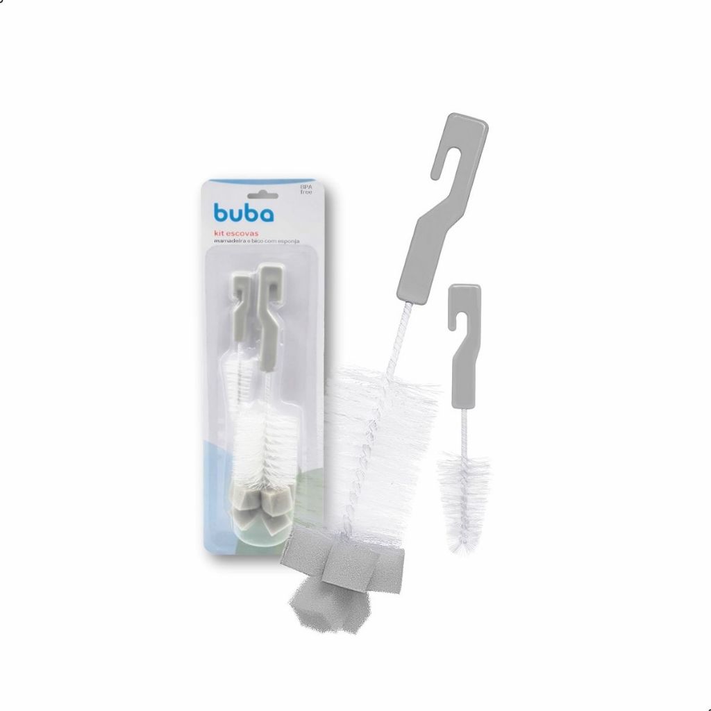 Kit Escova com Bucha Esponja para Mamadeira e Bico Buba – Limpeza Prática e Segura