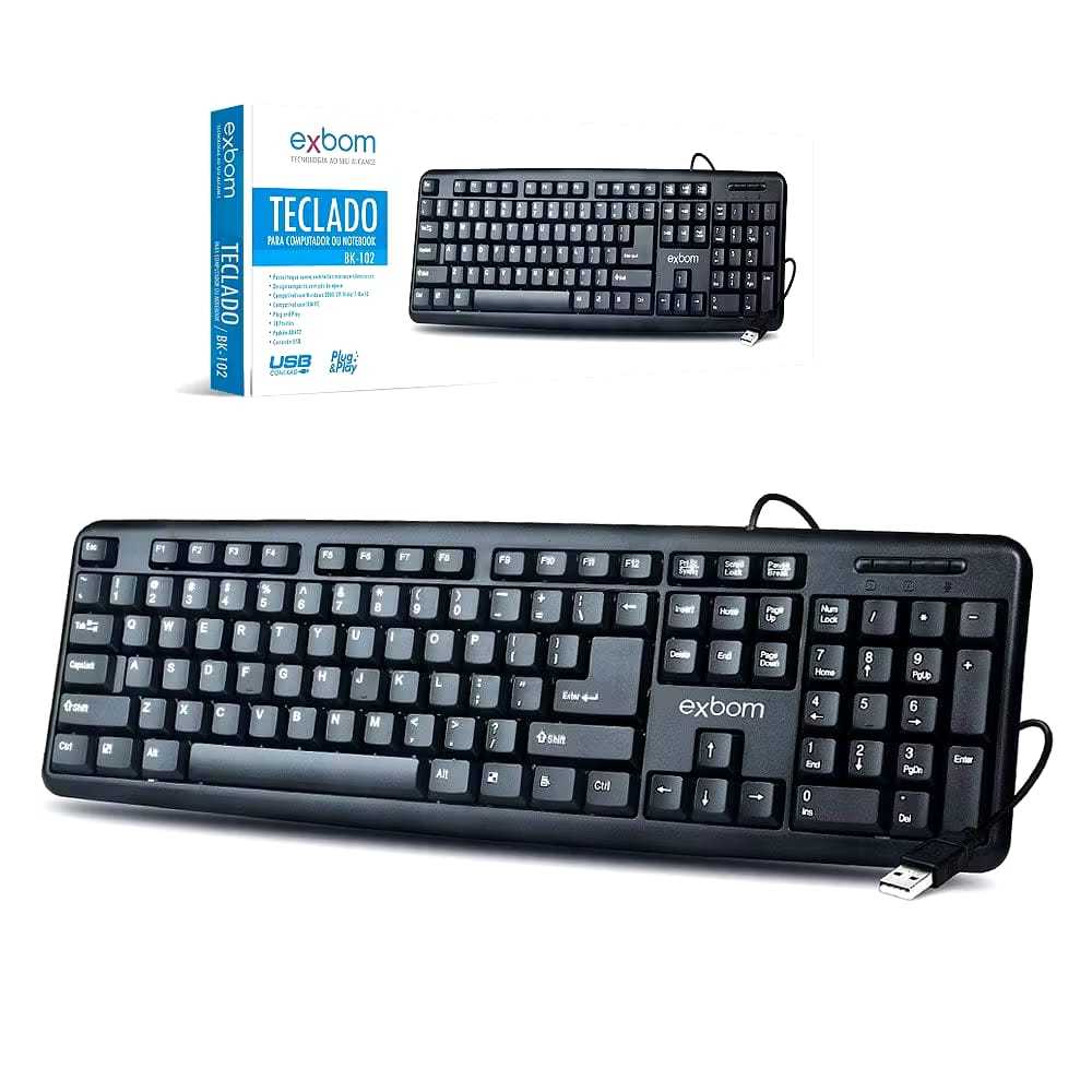 Teclado Exbom QWERTY - Português Brasil na Cor Preto + Mouse