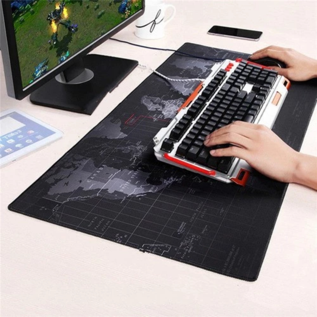 Mouse Pad Gamer Grande Mapa Mundi Preto Longo 70x35cm Antiderrapante Exbom