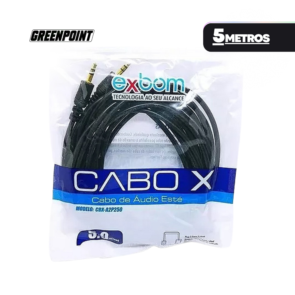Cabo 5 Metros P2xp2 3.5mm Macho Preto Reforçada Para Fone - Exbom