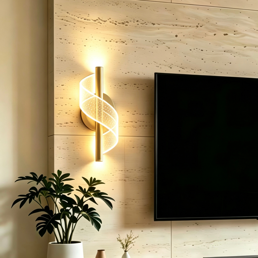 Luxury Gold Spiral Ribbon LED Wall Sconce Modern Art Bedside Lamp for Bedroom Living Room