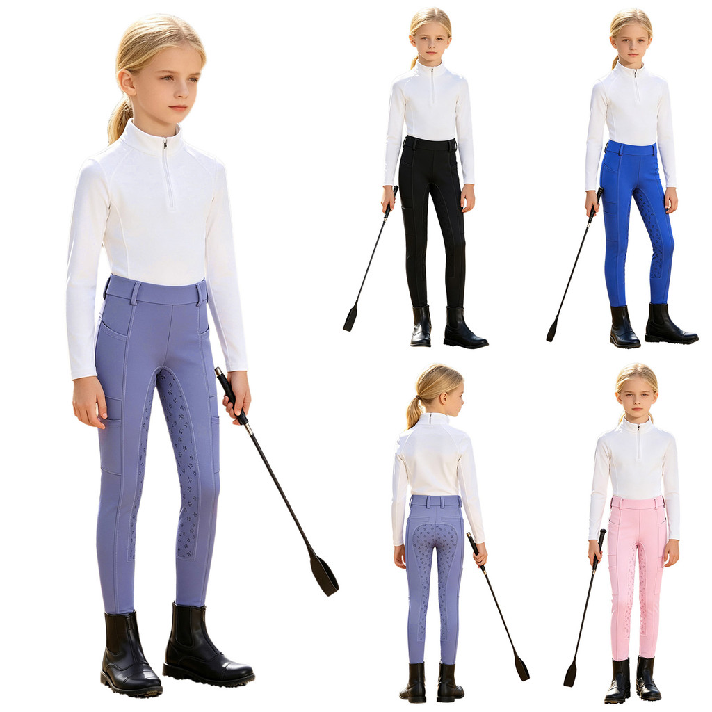 inhzoy Kids Boys Girls Sports Riding Pants Anti-slip Full Seat Equestrian Breeches Leggings with Multiple Pockets
