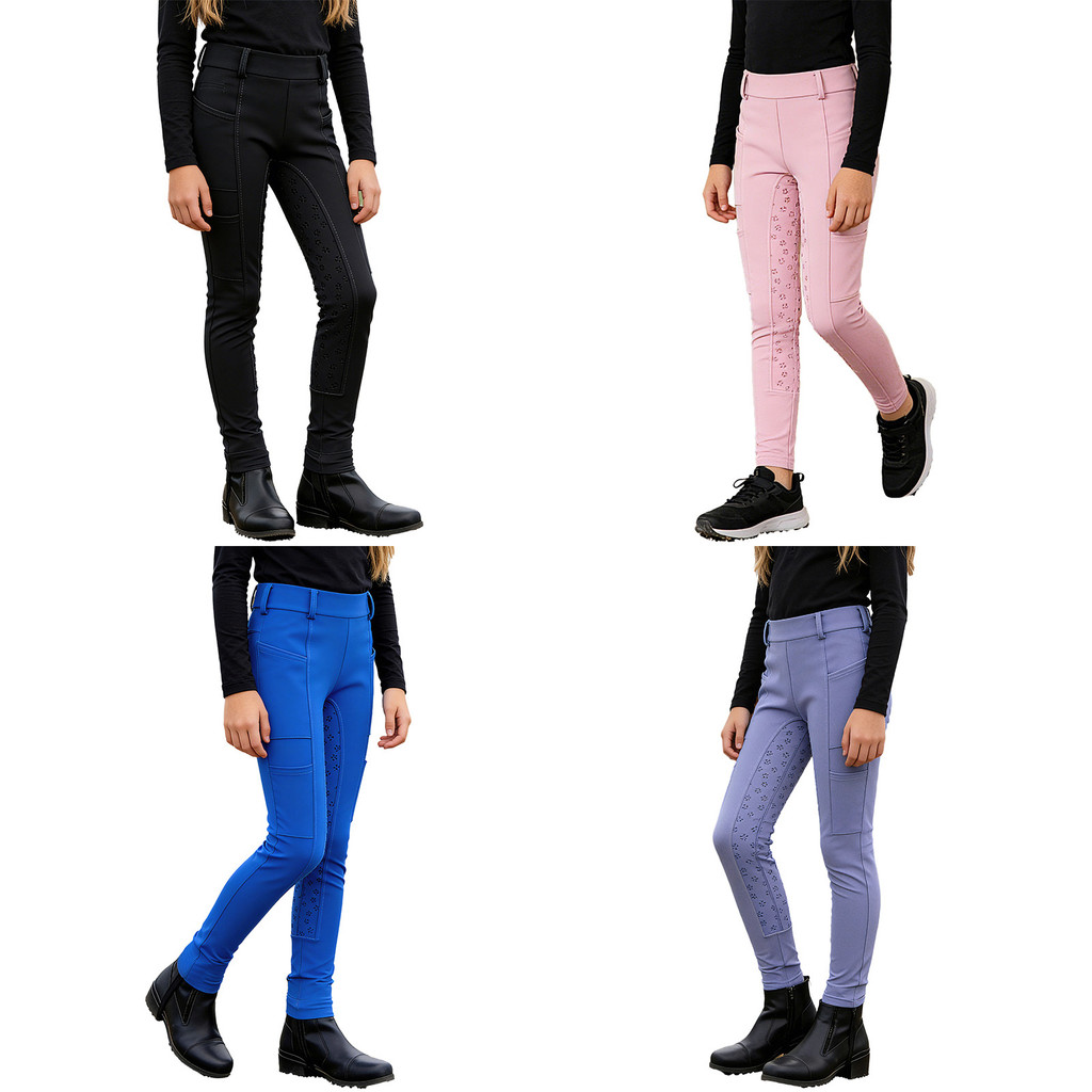 inhzoy Kids Boys Girls Sports Riding Pants Anti-slip Full Seat Equestrian Breeches Leggings with Multiple Pockets