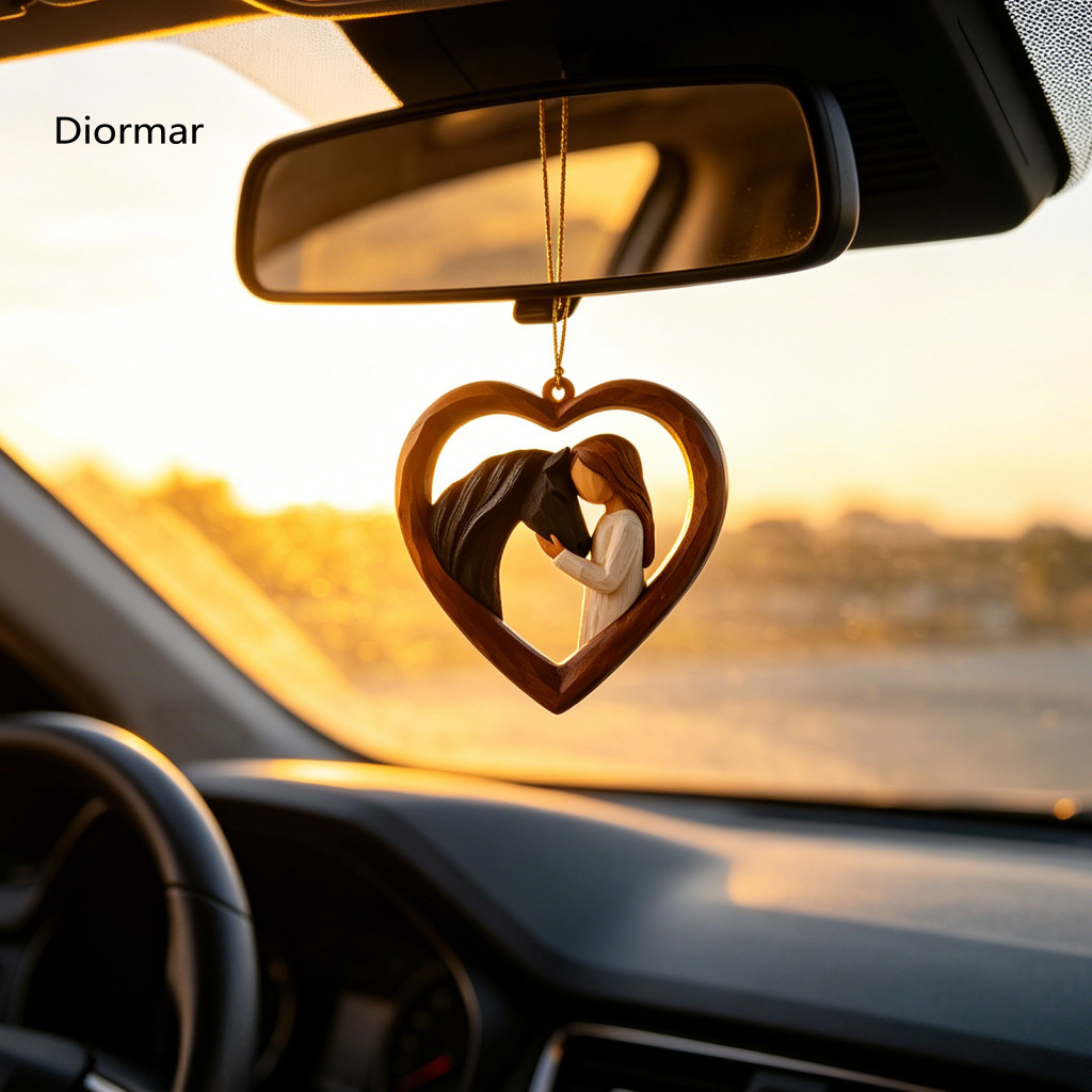 Cute Car Decoration Pendant 2d Acrylic Girl Horse Heart Keychain Double-sided Print Fade-resistant Equestrian Lover Gift