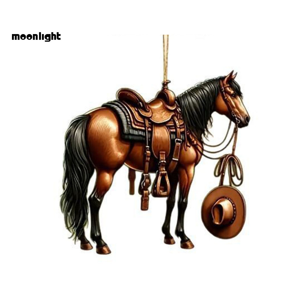 Realistic 2d Acrylic Horse Car Pendant Keychain Western Cowboy Charm Rearview Mirror Decoration Gift for Equestrian Love