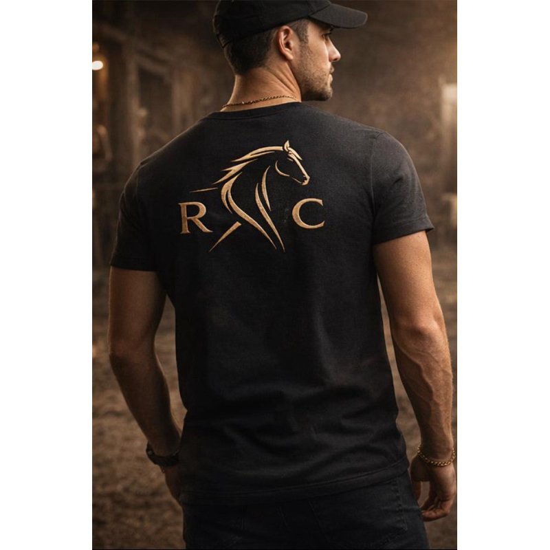Camiseta Masculina Premium Algodão Logo Cavalo Minimalista Equestrian Society Conforto