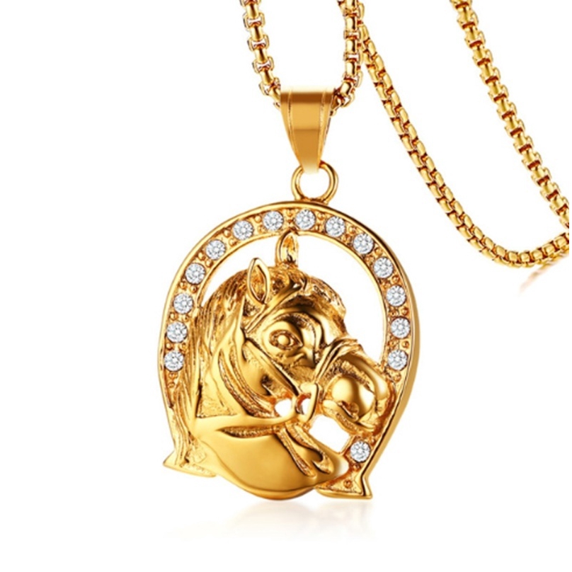 Colar De Aço Inoxidável Com Pingente De Cabeça De Cavalo Equestrian/Cristal/Presente