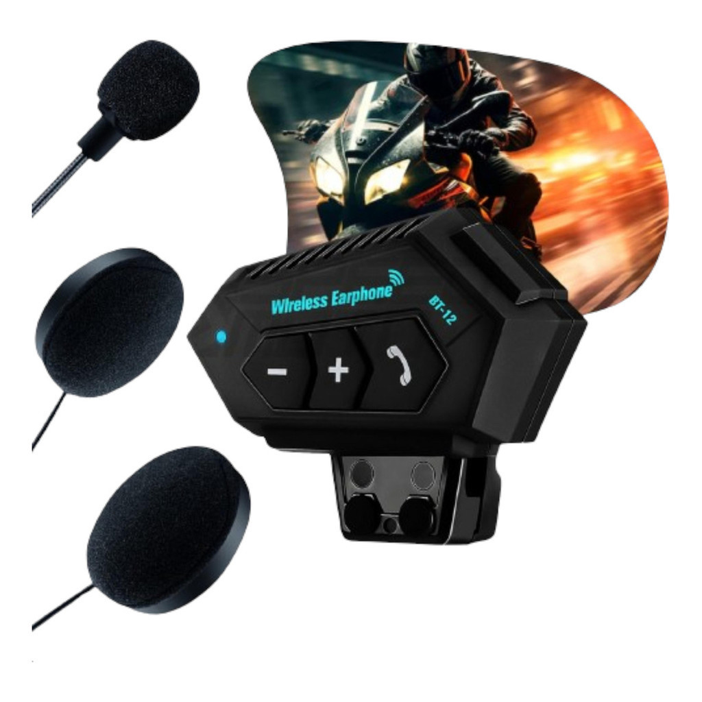 Fone De Ouvido Capacete Motoqueiro Sem Fio Bluetooth Bt12
