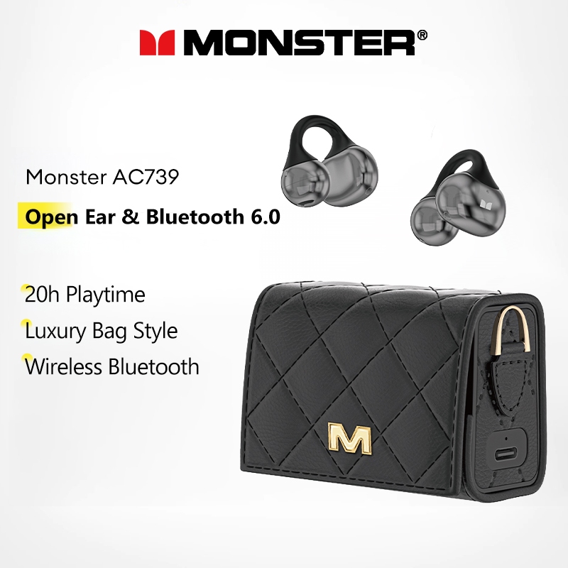 Monster AC739 Fones De Ouvido Bluetooth Sem Fio Open-Ear V6.0 Com 20h De Reprodução E Estilo De Bolsa De Luxo