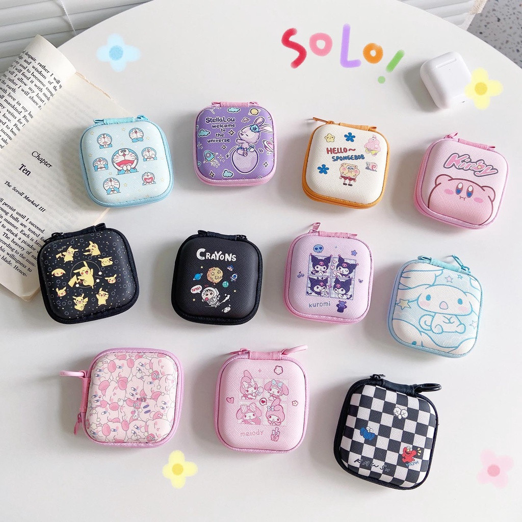 Bolsa de Armazenamento Quadrada Mini Fofa Sanrio Anime Multifuncional com Zíper para Fone de Ouvido Bluetooth com Fio, C
