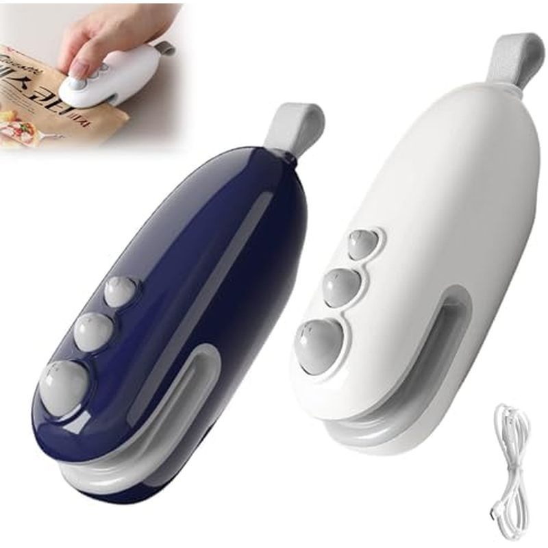 od,Bag Resealer,2 in 1 Rechargeable Food Bag Sealer,Chip Heat Sealer for Plastic Bag Snack Bag Food Storage (White+Blue)