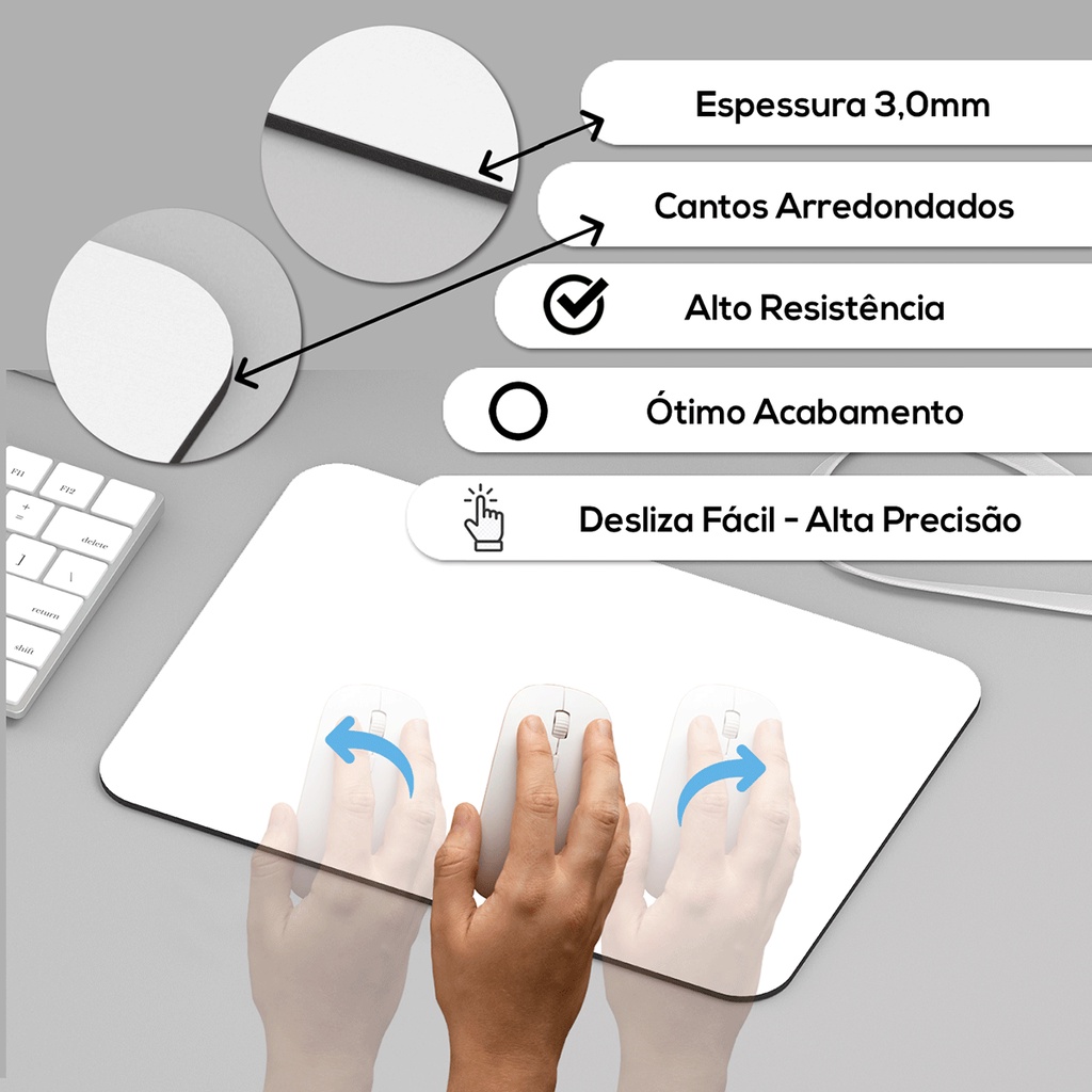 10 Mouse Pad Branco Retangular para Sublimação - 21x15 - De Alto Contraste, Macio e com Borracha de Neoprene