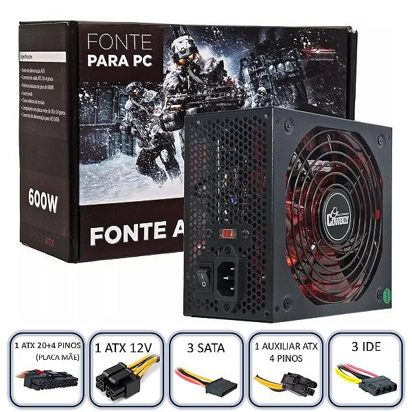Fonte Alimentação Atx Led Pc Preta 115v/230v Kp-535 600w Cor Preto 110v/220v (bivolt)