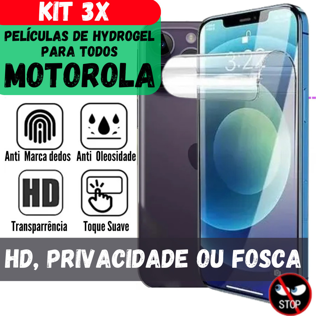 3 Películas De Hidrogel Hd P/ Celular Motorola Todos Modelos Moto G Edge One Hyper Fusion Pro Power Razr Ultra Zoom Plus