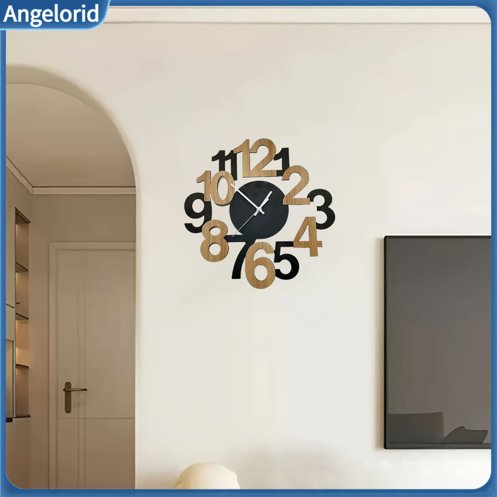 Hollow Letter Clock Minimalist Decorative Modern Wooden Wall Silent Irregular Analog Design Easy-to-read for Room for So